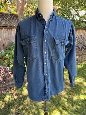 Vintage Anchor Blue WKWR Shirt Men's Size Large Blue Heavy Denim Button Up